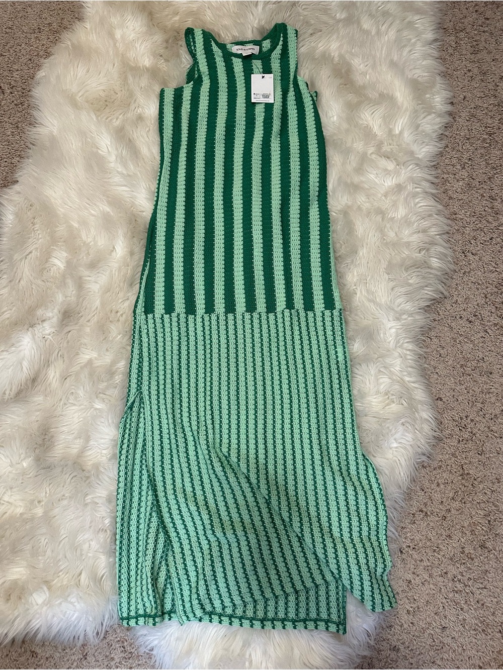 SOLID & STRIPED Green Striped Knit Maxi Dress